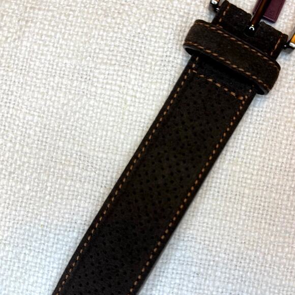 Johnston & Murphy Perforated Suede Leather Belt Brown Sz 38 (Style 75-8020) NWT - Picture 3 of 9